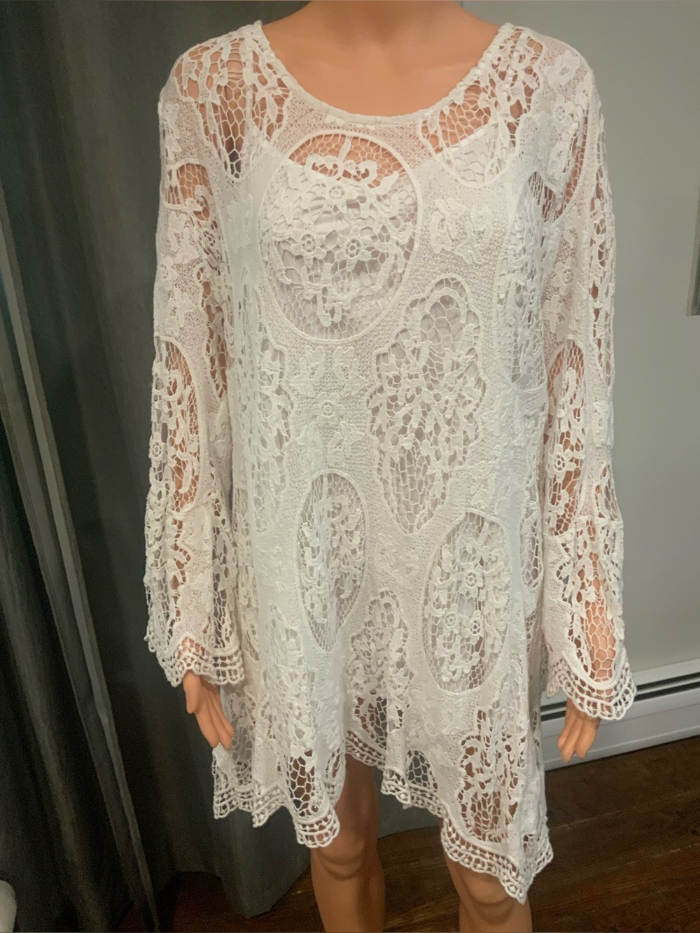 Ultra Pink White Crochet Lace Tunic